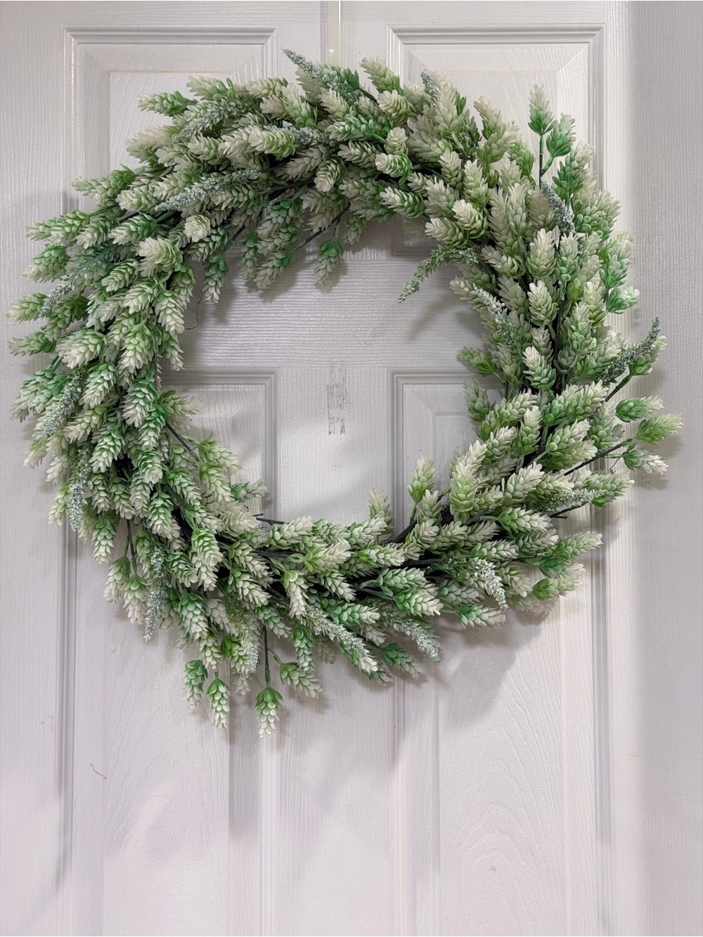 Green and White Artificial Wheat Wreath -